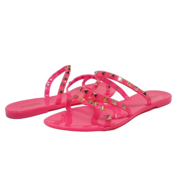 Charlotte Russe Women's NEW Pink Gold Studded Jelly Slip-On Flat Strap Sandal 7 - Picture 12 of 12